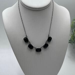 Catherine Popesco France Black Swarovski Crystal Antique‎ Silver Tone Necklace